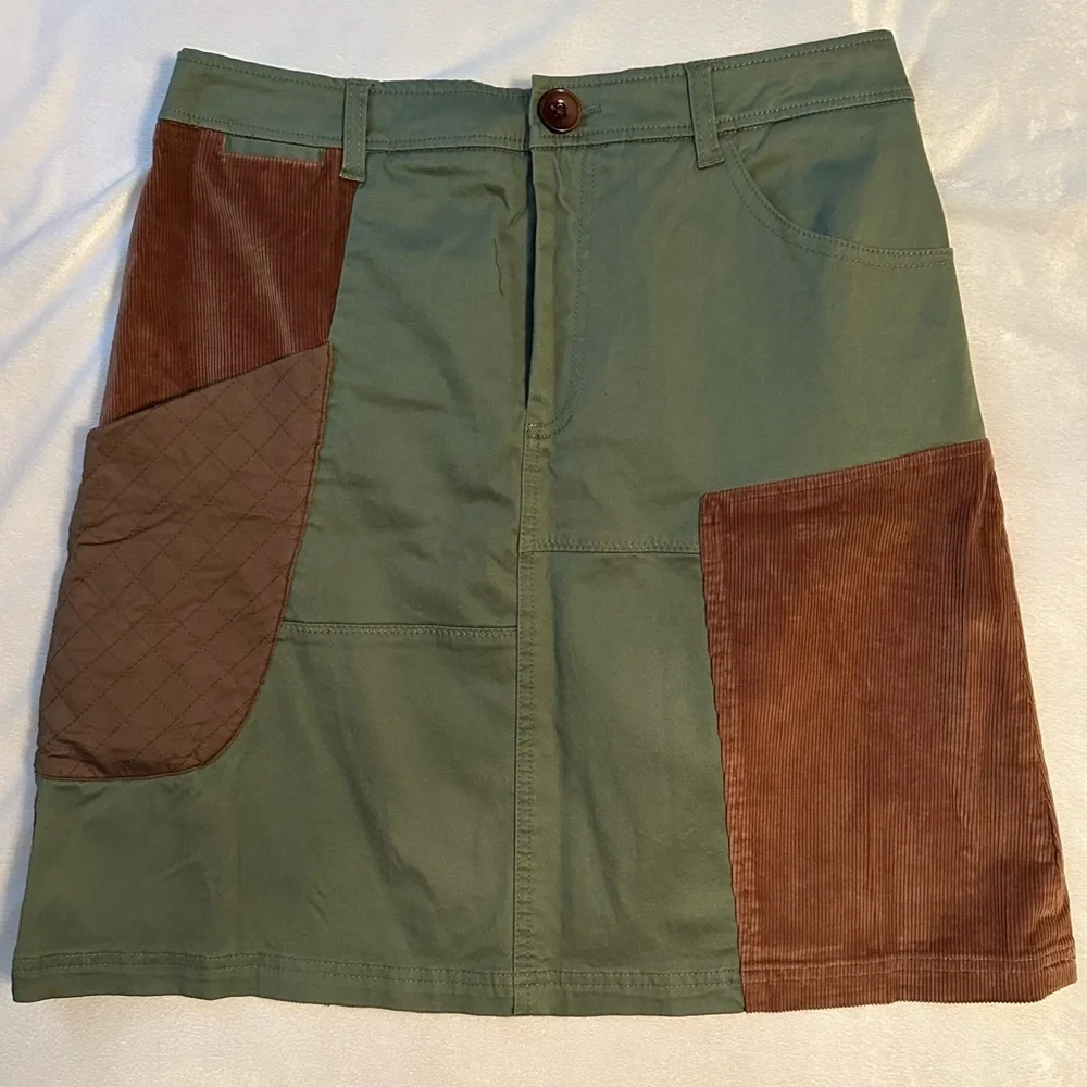 MEADOW RUE Anthropologie Patchwork Cargo Skirt 8 Quilted Pocket Corduroy NWT - Picture 1 of 8